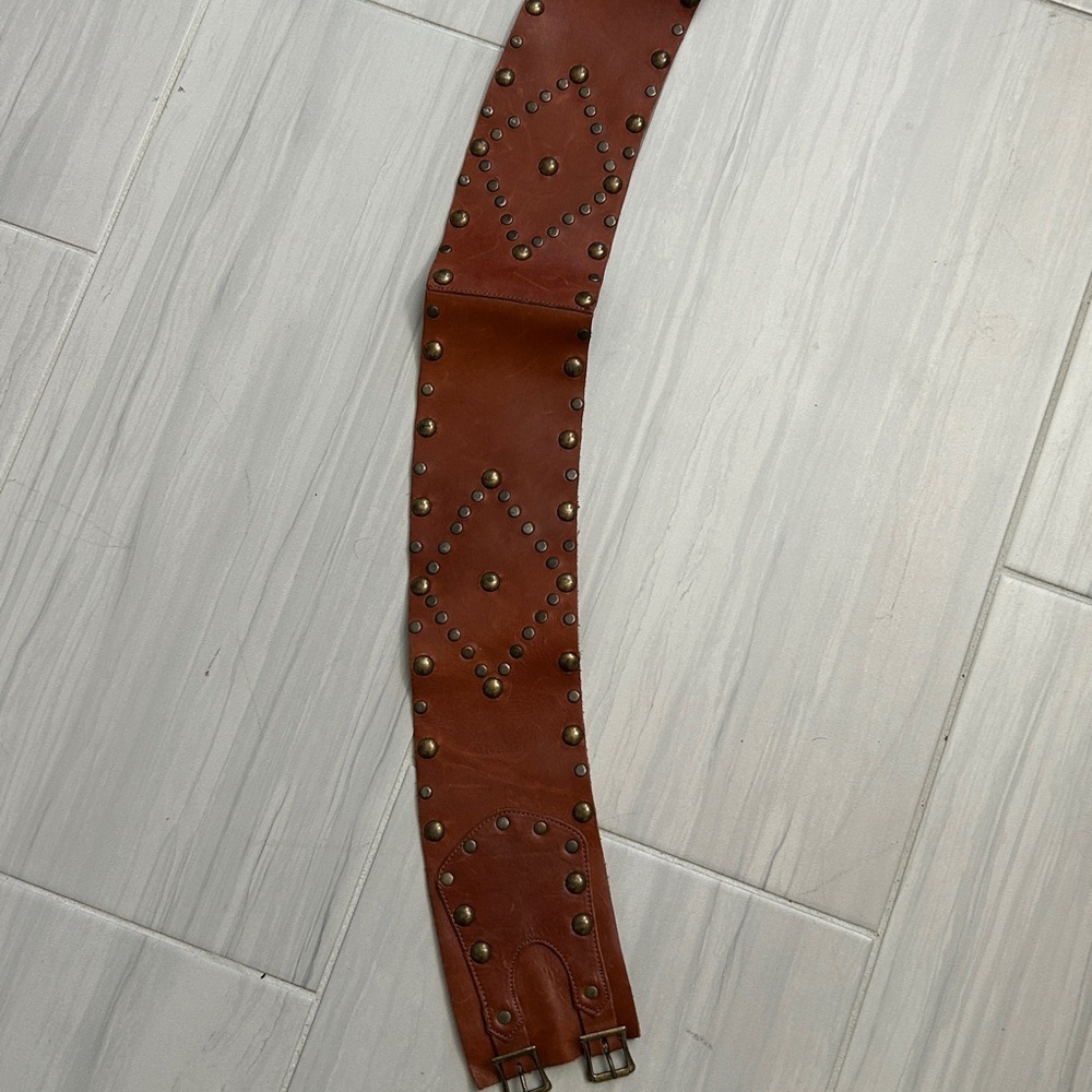Arden B Brown Leather Belt with Gold Studs - Picture 14 of 16